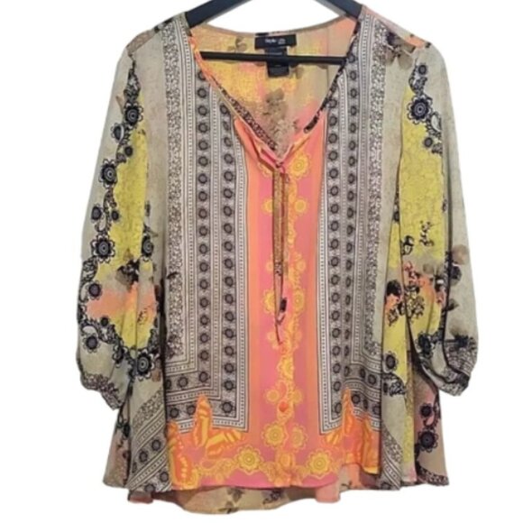 Style & Co. Tops - Style & Co. Petite Women's  Paisley Print Boho Style 3/4 Sleeve Flowy Blouse PL